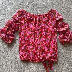 CeCe Red Floral Blouse